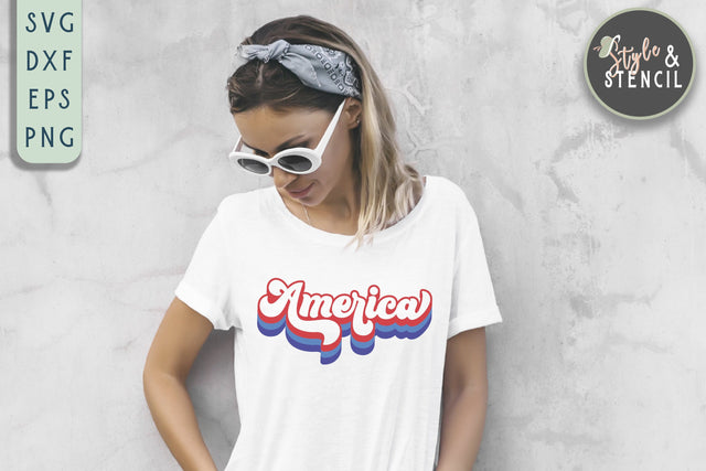 America SVG | Patriotic | 4th of July | Retro SVG Style and Stencil 