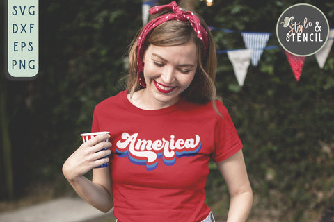 America SVG | Patriotic | 4th of July | Retro SVG Style and Stencil 