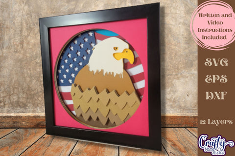 America Svg Shadow Box, 3D Layered Eagle Flag 4th Of July SVG Crafty Mama Studios 