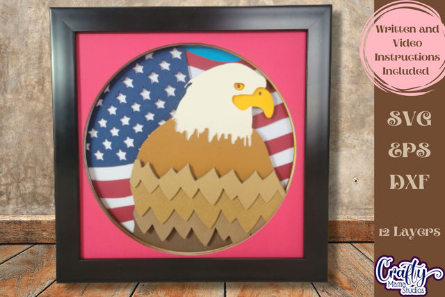 America Svg Shadow Box, 3D Layered Eagle Flag 4th Of July SVG Crafty Mama Studios 