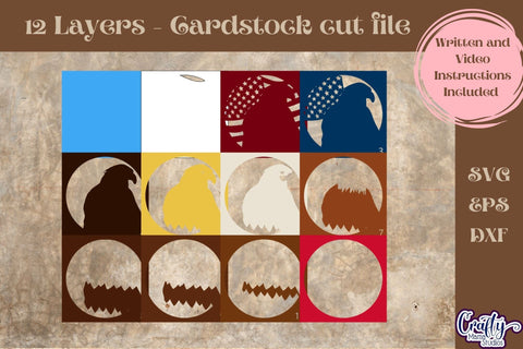 America Svg Shadow Box, 3D Layered Eagle Flag 4th Of July SVG Crafty Mama Studios 