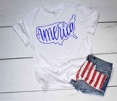 America SVG with US Map - Patriotic SVG File - handlettered SVG Stacy's Digital Designs 