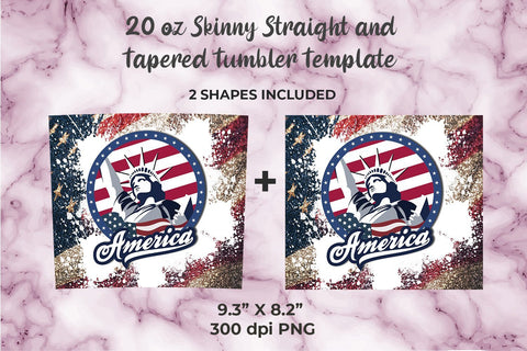 America & USA Flag 20oz Skinny Tumbler Wrap Template Sublimation Sublimatiz Designs 