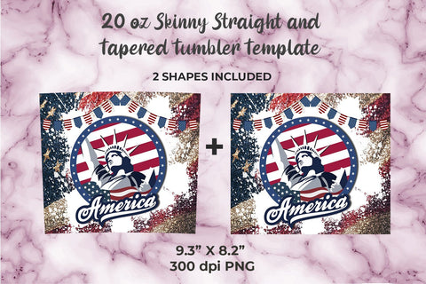 America & USA Flag 20oz Skinny Tumbler Wrap Template Sublimation Sublimatiz Designs 