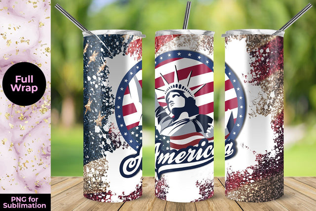 America & USA Flag 20oz Skinny Tumbler Wrap Template Sublimation Sublimatiz Designs 