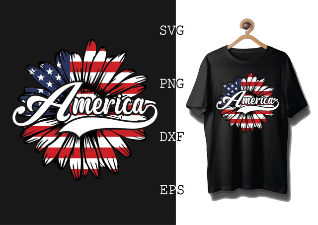 America With Sunflower Svg, 4th of July File, America Patriotic Svg, Png, Eps, Dxf Files SVG DesignTShirt 