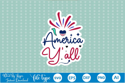 America Y'all Sticker SVG SVGs,Quotes and Sayings,Food & Drink,On Sale, Print & Cut SVG DesignPlante 503 