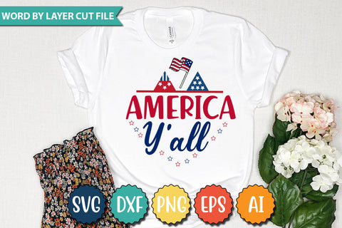 America Y'all Svg Cut File Patriotic Fighter Pilot Aviator Sunglasses Stars Stripes Clipart Clip Art Sublimation or Vinyl Shirt Design SVG DesignPlante 503 