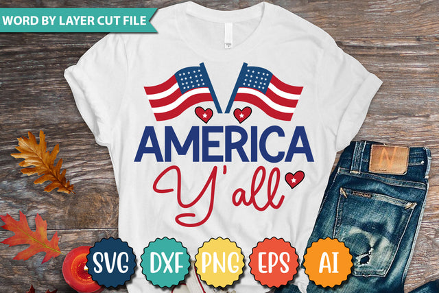 America Y'all SVG Cut File,SVGs,quotes-and-sayings,food-drink,mini-bundles,print-cut,on-sale, SVG DesignPlante 503 