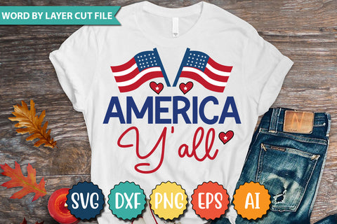 America Y'all SVG Cut File,SVGs,quotes-and-sayings,food-drink,mini-bundles,print-cut,on-sale, SVG DesignPlante 503 