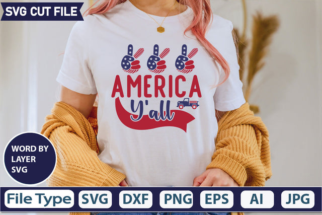 America Y'all Svg Cut File,SVGs,quotes-and-sayings,food-drink,mini-bundles,print-cut,on-sale, SVG DesignPlante 503 