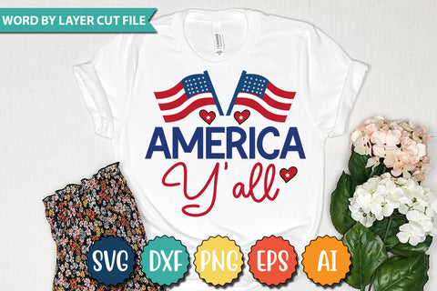America Y'all SVG Cut File,SVGs,quotes-and-sayings,food-drink,mini-bundles,print-cut,on-sale, SVG DesignPlante 503 