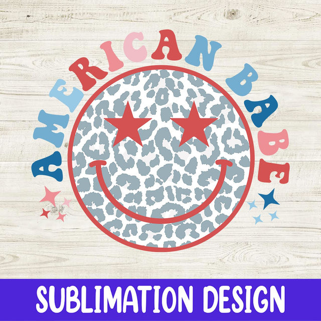 American Babe Png, Retro Png, 4th of July Png, Retro Happy Face Png Leopard Print Png, Vintage Groovy Smiley Face, Sublimate Design Download Sublimation iStyleDesign 