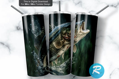 American Bass Fish With water 20 oz / 30 oz Tumbler PNG Sublimation Regulrcrative 