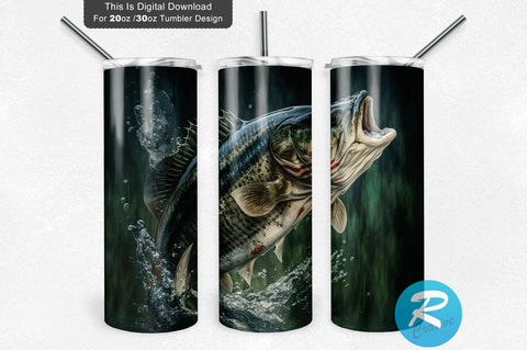 American Bass Fish With water 20 oz / 30 oz Tumbler PNG Sublimation Regulrcrative 