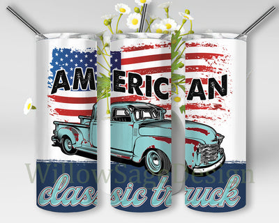 American Classic Truck Tumbler Png, Classic Truck 20oz Skinny Tumbler, Patriotic Truck Png, American Flag Tumbler Wrap, American Truck Sublimation Design, Digital Download Sublimation WillowSageDesign 
