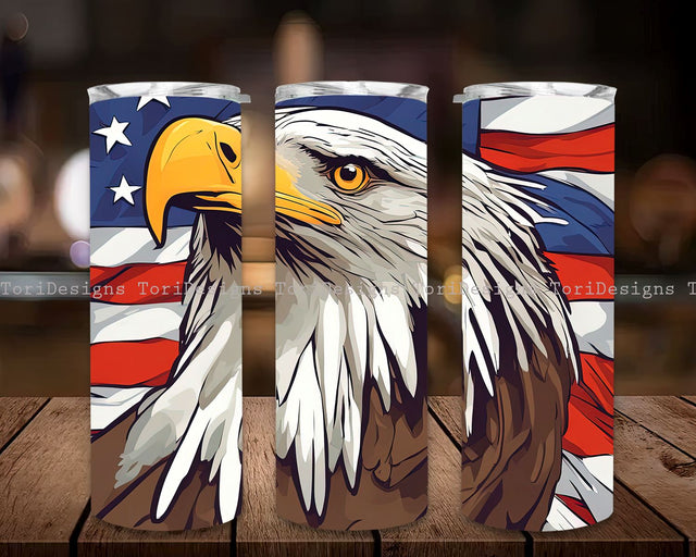 American Eagle Flag 20 oz Skinny Tumbler Sublimation Design, Straight And Tapered Tumbler Wrap, Instant Digital Download PNG Sublimation ToriDesigns 