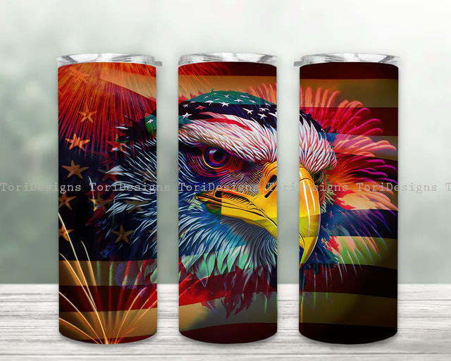 American Eagle Skinny Tumbler Sublimation, 4th July Tumbler Wrap, American Flag Watercolor Tumbler png, USA Patriotic 20oz Skinny Tumbler Sublimation ToriDesigns 