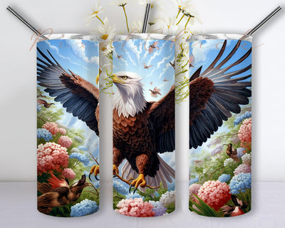 American Eagle With Flowers And White Background 20oz Skinny Tumbler Png, American Eagle Flowers Tumbler, Patriotic Eagle Red White Tumbler, American Eagle Tumbler Sublimation PixelChick 