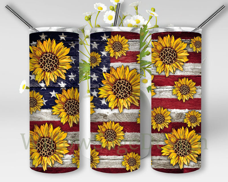 American Falg Sunflower 20oz Skinny Tumbler Png, American Tumbler Png ...