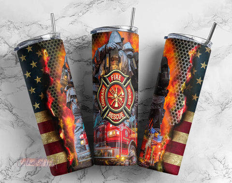 American Firefighter 20oz Skinny Tumbler Sublimation, Firefighter PNG Fire Rescue, Fireman Tumbler Design - PNG Instant Download Sublimation CaldwellArt 