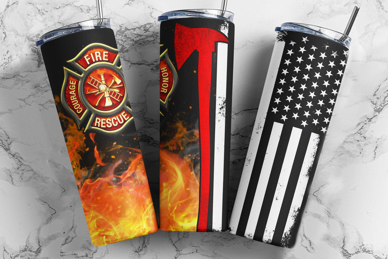 American Firefighter 20oz Skinny Tumbler Sublimation, Firefighter PNG Fire Rescue, Fireman Tumbler Design - PNG Instant Download Sublimation TumblersByPhill 
