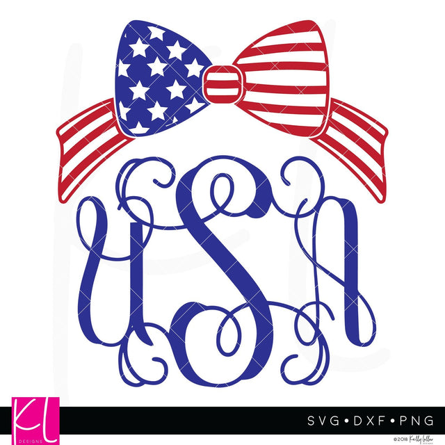 American Flag Bow Monogram Frame SVG Kelly Lollar Designs 