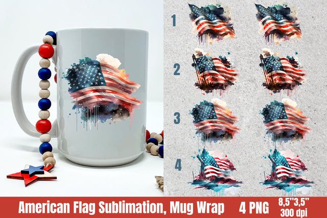 American Flag bundle, Patriotic Sublimation, Mug Wrap Sublimation Helga Art 