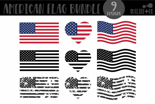 American Flag Bundle, SVG, distressed, black flag SVG Adeline&co 