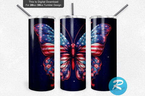 American Flag Butterfly 20 Oz / 30 Oz Tumbler PNG Sublimation Regulrcrative 