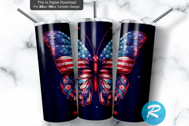 American Flag Butterfly 20 Oz / 30 Oz Tumbler PNG Sublimation Regulrcrative 