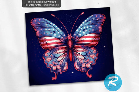 American Flag Butterfly 20 Oz / 30 Oz Tumbler PNG Sublimation Regulrcrative 