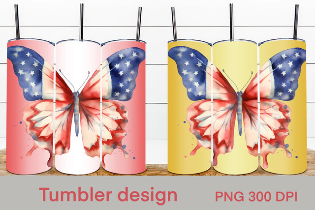 American flag butterfly tumbler | Patriotic tumbler wrap Sublimation Svetana Studio 