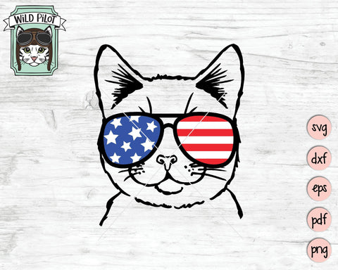 American Flag Cat Ameowica Sunglasses SVG Cut File SVG Wild Pilot 