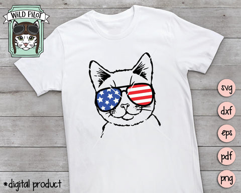 American Flag Cat Ameowica Sunglasses SVG Cut File SVG Wild Pilot 