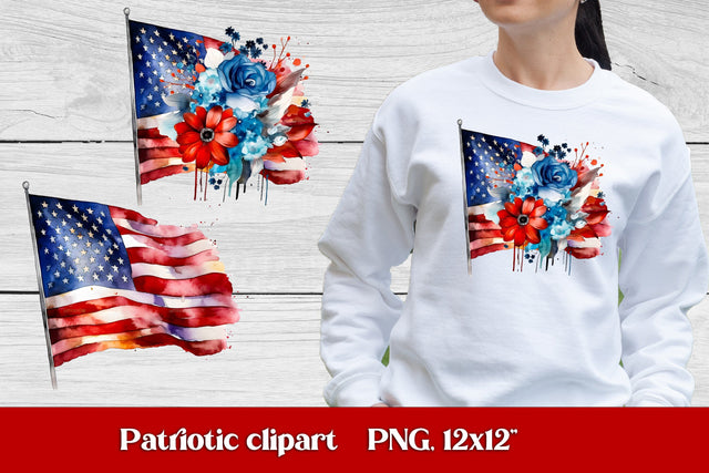 American flag clipart witch flower | Patriotic clipart Sublimation Svetana Studio 