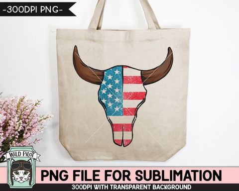 American Flag Cow Skull SUBLIMATION design PNG, July 4th Cow Skull png file, USA Cow Skull sublimation download, red white blue png, digital Sublimation Wild Pilot 