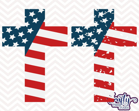 American Flag - Cross Svg - 4th Of July - Christian Svg - Distressed Flag SVG Crafty Mama Studios 