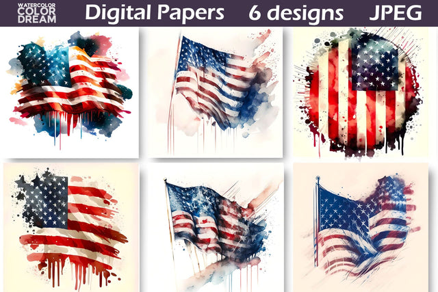  American Flag Digital Paper | Patriotic digital paper Sublimation WatercolorColorDream 