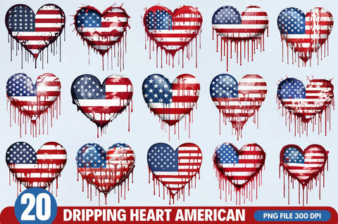 American Flag Dripping Heart Clipart Sublimation Regulrcrative 