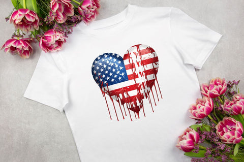 American Flag Dripping Heart Clipart Sublimation Regulrcrative 