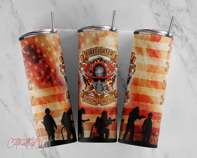 American Flag Firefighter 2 File Png, Red Line Flag Tumbler Wrap, Firefighter Flag 20oz Skinny Tumbler PNG Sublimation CaldwellArt 
