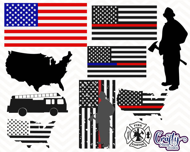 American Flag - Firefighter Bundle Svg SVG Crafty Mama Studios 