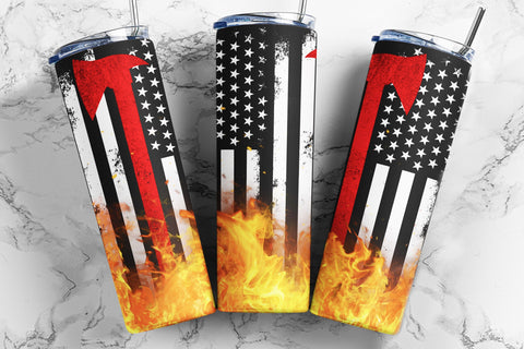 American Flag Firefighter Png, Red Line Flag Tumbler Wrap, Firefighter Flag 20oz Skinny Tumbler Sublimation TumblersByPhill 