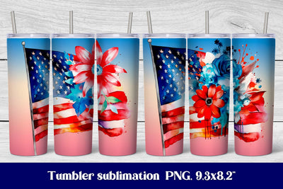 American flag flower tumbler | Patriotic tumbler wrap Sublimation Svetana Studio 