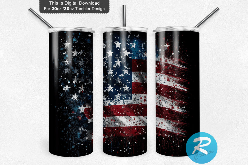 American Flag Glitter 20 oz / 30 oz Tumbler PNG - So Fontsy