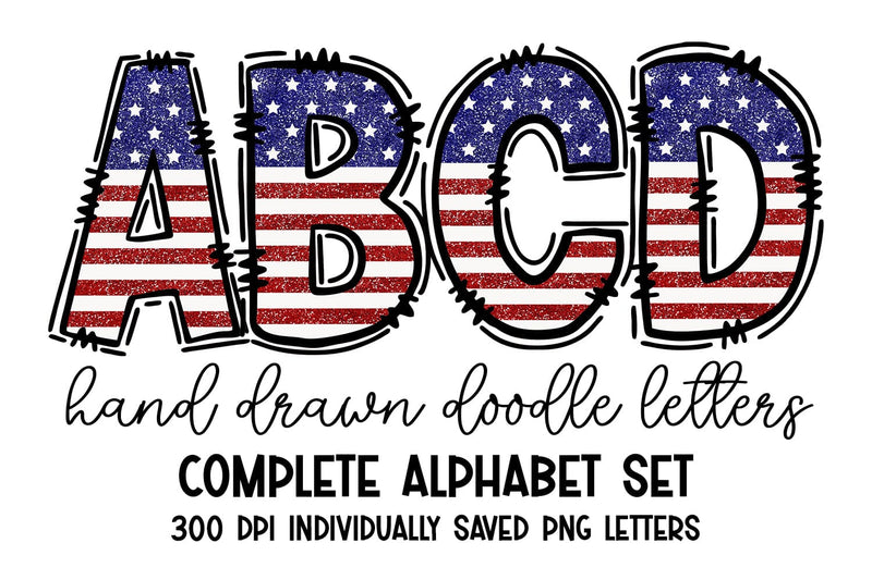 American Flag Glitter Doodle Letter Alpha Sublimation BijouBay 