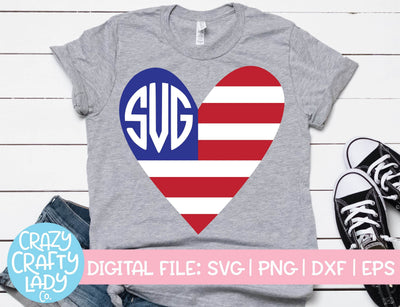 American Flag Heart Monogram Frame | 4th of July SVG Cut File SVG Crazy Crafty Lady Co. 