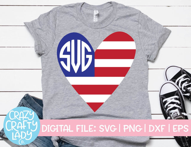 American Flag Heart Monogram Frame | 4th of July SVG Cut File SVG Crazy Crafty Lady Co. 