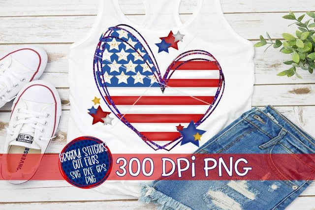 American Flag Heart PNG for Sublimation-July 4th PNG Sublimation Greedy Stitches 